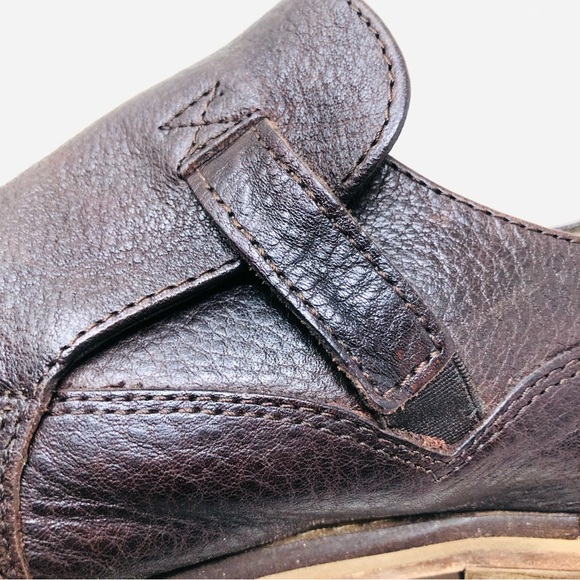 Valuni Brown Pebbled Leather Buckled Strap Oxfords - Picture 6 of 13